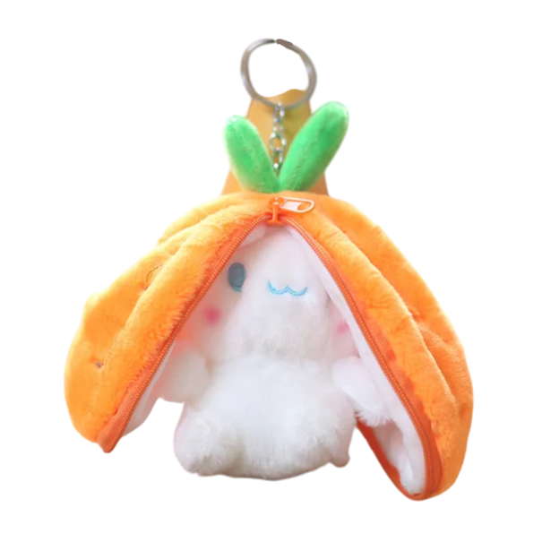 Schlüsselanhänger Plüschkarotte mit Hase innen 12 cm Kleines Spielzeug Dekoration Plüschhase Originelles Geschenk Süßes Accessoire orange