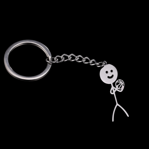 Schlüsselanhänger Stickman 15 x 38 mm Edelstahl Lustiger metallischer Schlüsselanhänger Minimalistisches Zubehör für Rucksack und Tasche 1