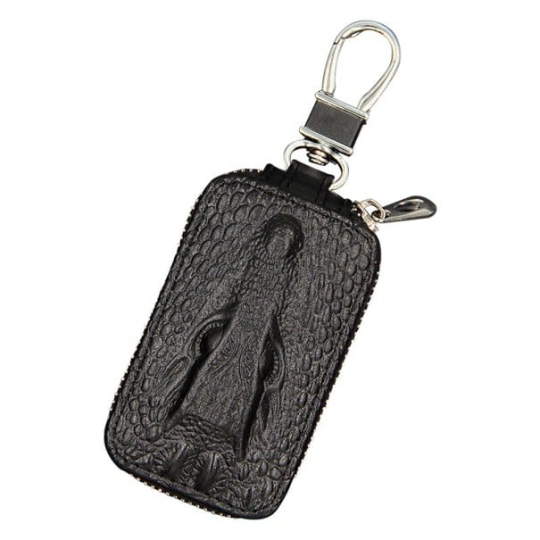 Schlüsseletui mit Krokodilrelief und Schuppenmuster Reißverschluss Metallkarabiner PU-Leder Kompakte Maße 9 x 2 x 5,5 cm schwarz