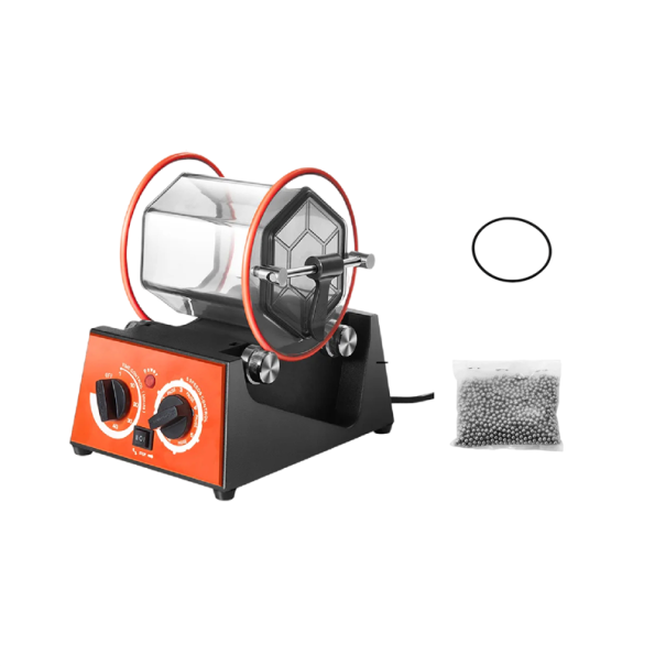 Schmuck- und Edelsteinpolierer 3 kg 45 W Trommelpoliermaschine schwarz-orange zur Oberflächenbearbeitung von Schmuck und Steinen