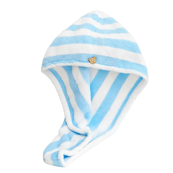 Schnell trocknender Handtuch-Haar-Turban. Haar-Handtuch, gestreifter Haar-Turban, 65 x 25 cm blau