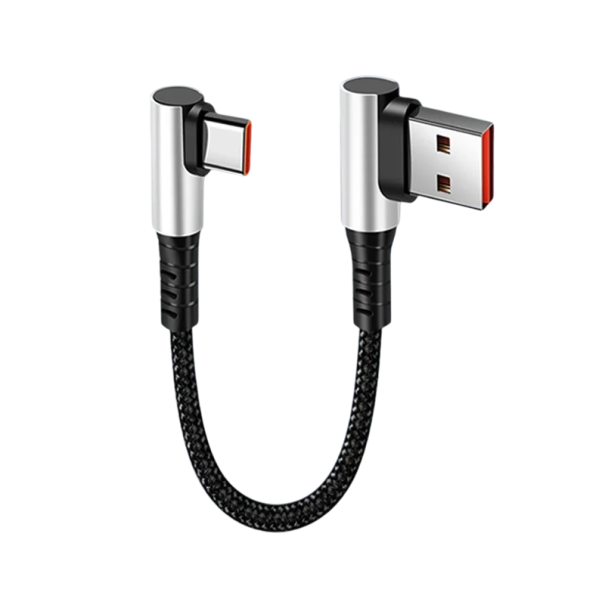 Schnelles Ladekabel USB A auf USB C, 25 cm, 6 A, Kabel mit doppeltem 90°-Winkelstück, Ellenbogenkabel, kurzes Datenkabel, Datenübertragung, Typ C 1