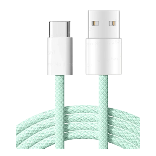 Schnelllade-USB-C- und USB-A-Datenkabel, 1,5 m, 35 W, 6 A, zum Laden und Synchronisieren, Typ C, langlebiges langes Telefonkabel grün