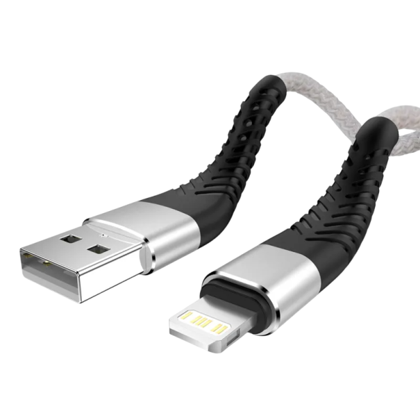 Schnellladekabel USB A auf Lightning 2m 3A für iPhone QC 2.0 3.0 4.0 Langes Datenkabel zum Aufladen von Apple-Geräten Handy silbern