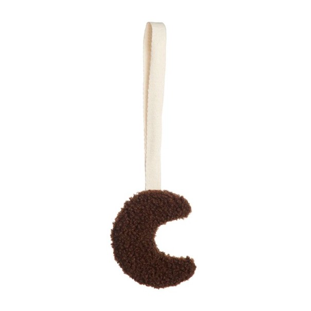 Schnullerclip für Neugeborene Mond mit Textilband 26 x 9 cm Baumwolle Schnullerhalter für Babys Für Kinderwagen und Kinderbett braun