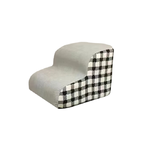 Schody pro domácí mazlíčky kostkovaný vzor 2 stupně 40x40x30 cm textilní schůdky k posteli a pohovce pro psy kočky šedá