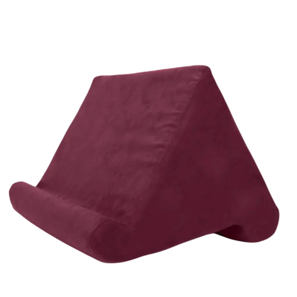 Schwammkissen Tablethalter 27 x 25 x 23 cm mit Rückenlehne und Seitentaschen Positionierungsunterlage zum Lesen und Videos schauen weinrot