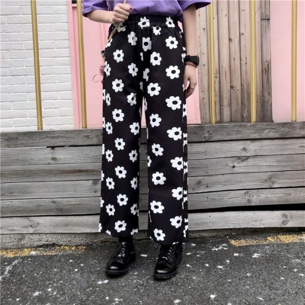 Schwarz-weiße Damenhose mit Blumen M