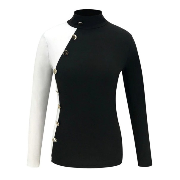 Schwarz-weißer Rollkragenpullover für Damen mit Knöpfen G431 L