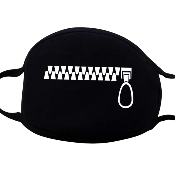 Schwarze Baumwoll-Winterwärme Halbgesichtsmaske Unisex Verdickte Mundmaske mit Cartoon-Zahn-Muster und Reißverschluss Kälteschutz 1