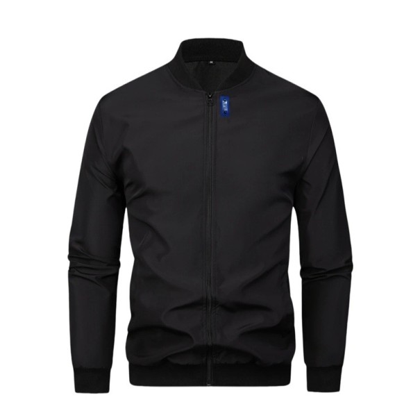 Schwarze Herren Übergangsjacke mit Reißverschluss Elegante Frühlings- und Herbstjacke mit elastischen Säumen Stylische Sportjacke für die Stadt XL