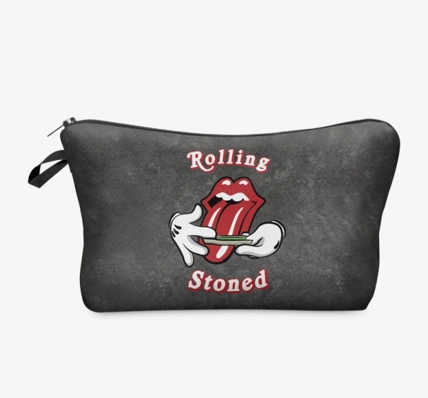 Schwarze Kosmetiktasche mit der Aufschrift Rolling Stoned 1