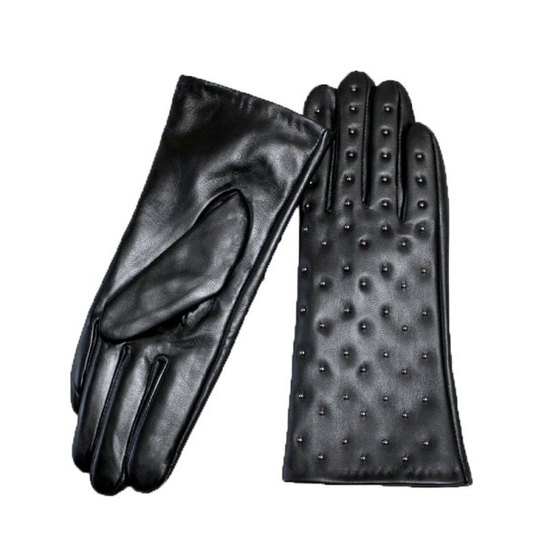 Schwarze Lederhandschuhe für Damen M
