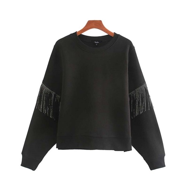 Schwarzes Damen-Sweatshirt mit Strasssteinen L