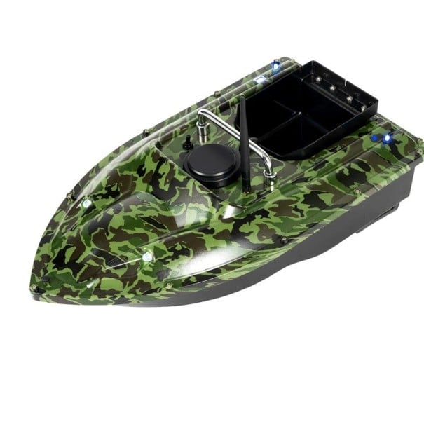 Schwarzes GPS-Futterboot mit einer Reichweite von 500 m und einer Tragfähigkeit von 1,5 kg, mit Tempomat, Rückkehrfunktion und nächtlichen 1