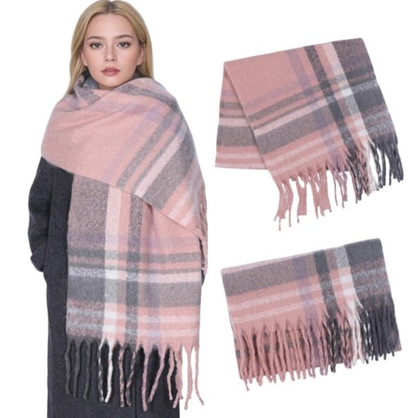 Sciarpa da donna a righe 220 x 50 cm Morbida imitazione cashmere in poliestere Elegante accessorio invernale caldo Sciarpa da donna stilosa rosa