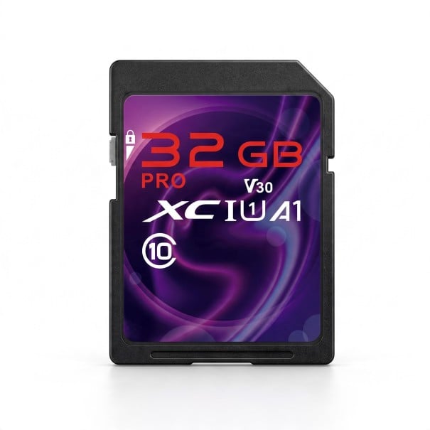 SDXC hukommelseskort 32 GB 3,2 x 2,4 cm Class 10 U1 V30 A1 UHS-I Plastisk Sortlilla Til kamera og videokamera Med skrivebeskyttelse 1
