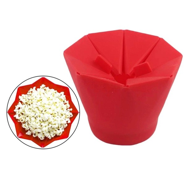Seau à popcorn en silicone pliable 17 x 9,5 cm silicone rouge adapté au micro-ondes pour la préparation du popcorn 1