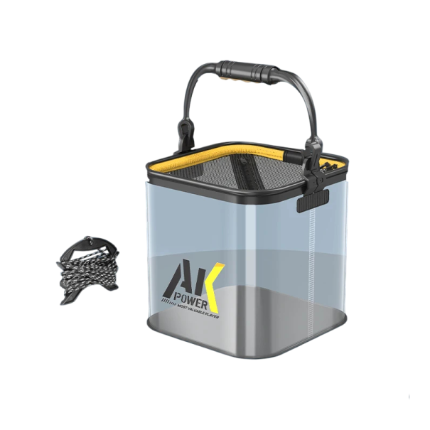 Seau de pêche pliable YUZHIYUAN transparent 22 cm en plastique avec fermeture éclair couvercle noir transparent récipient pour poissons vivants et transport d'eau 1