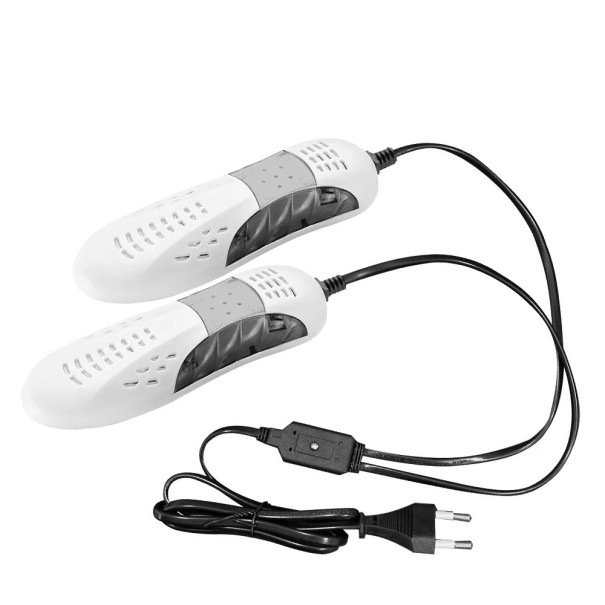 Secador de zapatos eléctrico compacto con luz violeta y protección de temperatura para un secado y desinfección eficaces. blanco