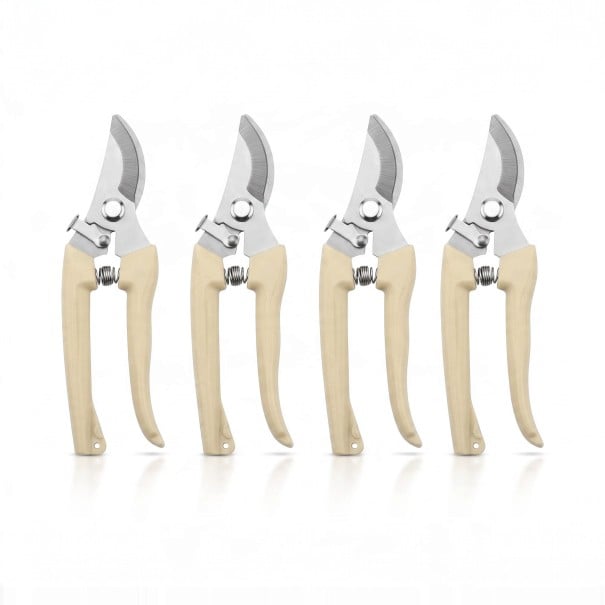 Sécateurs de jardin 4 pcs Sécateurs à deux lames 17,5 cm avec lames en métal et poignée antidérapante beige Pour la taille des arbres et des arbustes 1