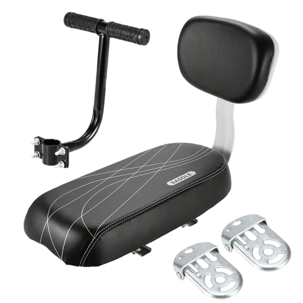 Sediu posterior pentru copii pe bicicletă cu spătar, mânere și suporturi pentru picioare 37x25x16 cm Sediu confortabil pentru bicicletă din PU, oțel, fier 1
