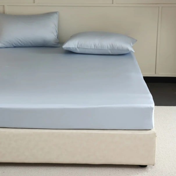 Seiden-Spannbettlaken 90 × 190 × 30 cm Naturmaulbeerseide Luxuriöses Bettlaken für Matratzen Elastisch rundum blau