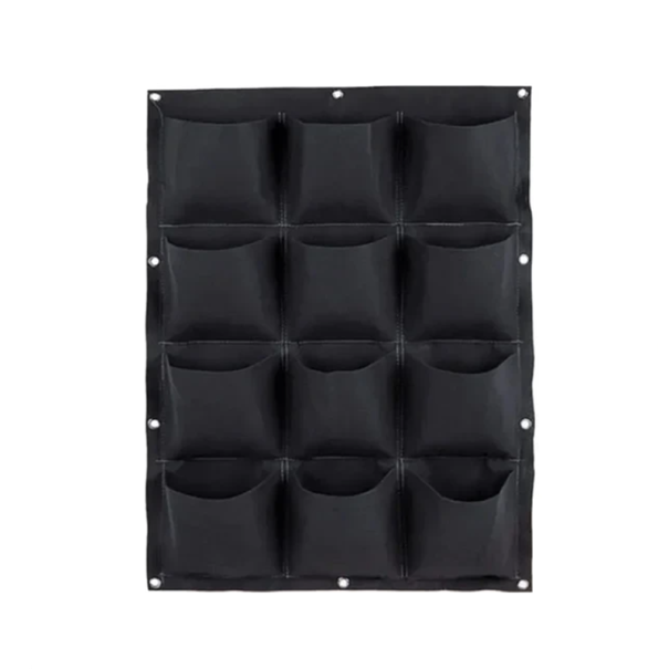 Seinään kiinnitettävät kangastaskut kasvien kasvattamiseen 12 taskua 15x15 cm Riippuva pystysuora istutuslaatikko Puutarhanjärjestäjä 72 x 50 cm Tekstiilikukkaseinä musta