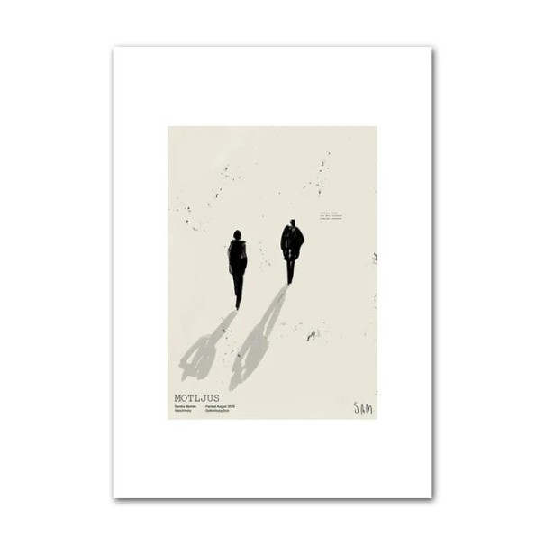 Seinäkoristeplakaatti liikkuvista hahmoista 40 × 60 cm kangaspainatus musta beige kuvitus seinäkoriste kotiin ilman kehystä 1