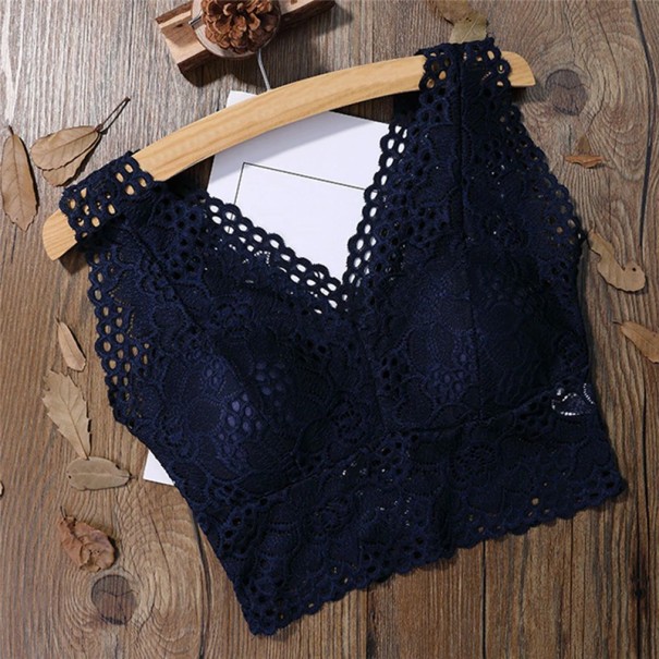 Seksowny koronkowy biustonosz typu bralette ciemnoniebieski