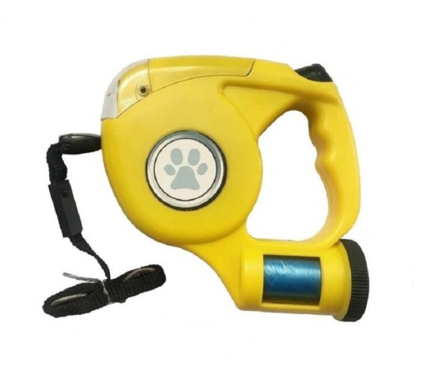 Selbstaufrollende Hundeleine mit Taschenlampe 4,5 m gelb