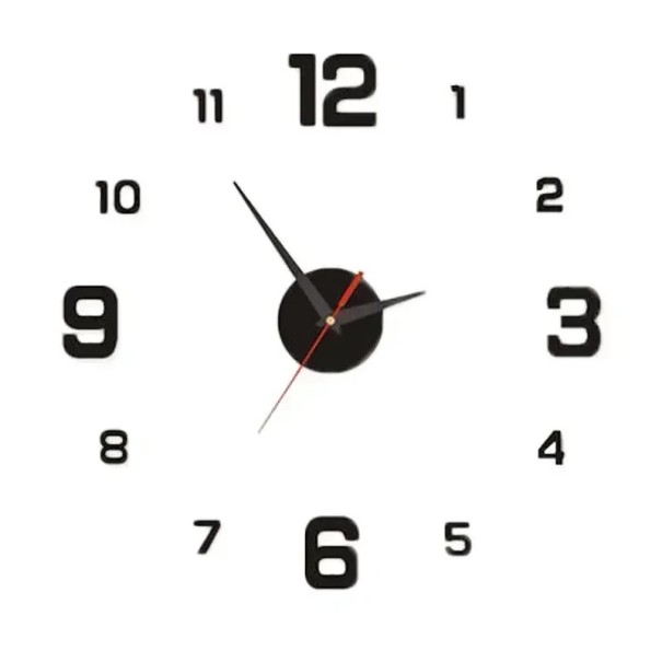 Selbstklebende Wanduhr 3D Acryl Modernes Design Leucht- und Farbvarianten Rahmenlos Leiser Betrieb Geeignet für Wohnzimmer und Büro schwarz