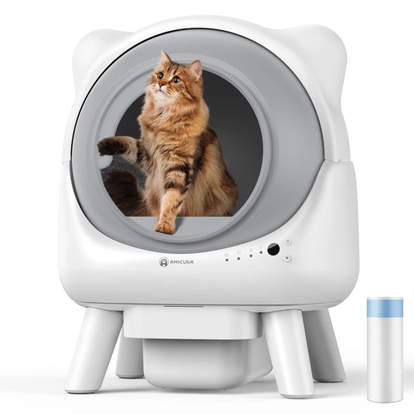 Selbstreinigendes Katzenklo mit Fernbedienung über App, automatische intelligente Katzentoilette für den Haushalt weiß