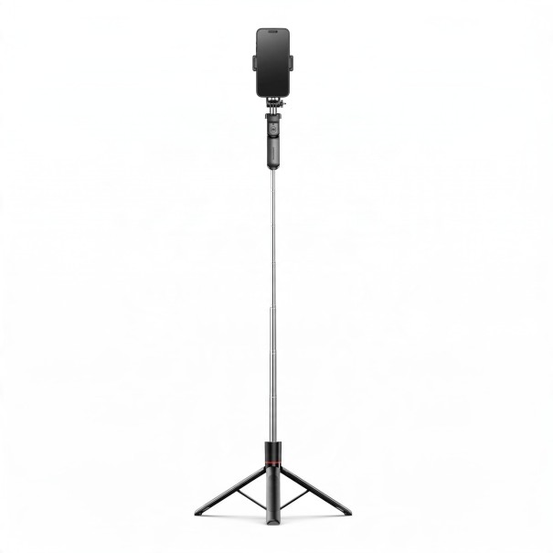 Selfie tyč se stativem 1,7 m s Bluetooth dálkovým ovládáním Otočný držák telefonu 360° Závit 1/4 Nerezová ocel Černá pro focení a videa 1