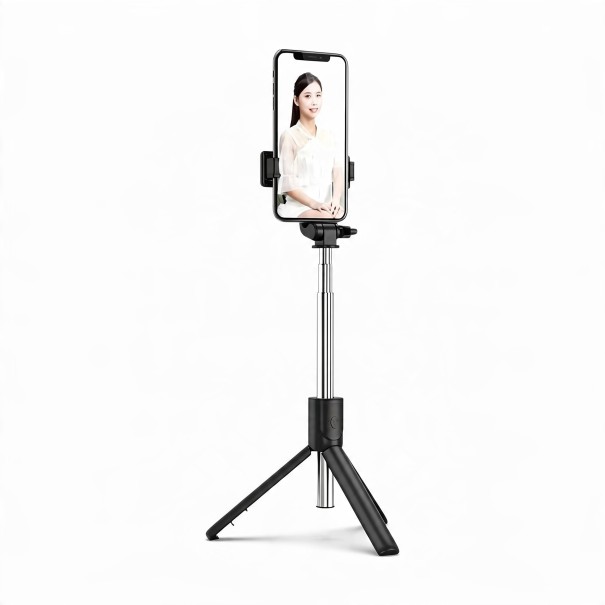 Selfie tyč se stativem HTMCK 62 cm s Bluetooth dálkovým ovladačem Teleskopická Vyklápěcí nožičky Držák telefonu Černá na cesty 1
