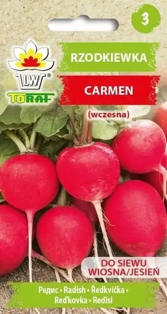 Semínka ředkvička Carmen 800 ks Raná odrůda Kulaté červené bulvy Pro jarní i podzimní výsev Na záhon i do truhlíku rychlá sklizeň 1