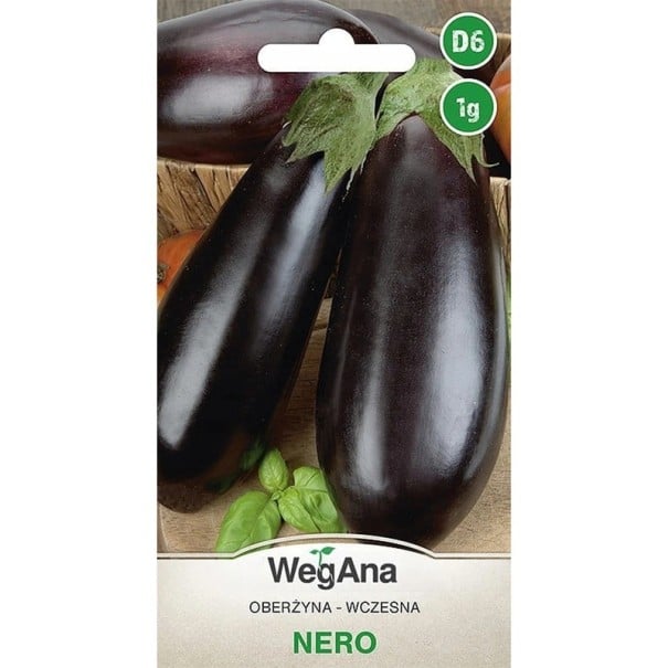 Semințe de vinete Nero 250 buc, soi timpuriu cu fructe de culoare violet închis pentru cultivare în seră, tunel de plastic sau pe un pat de flori însorit