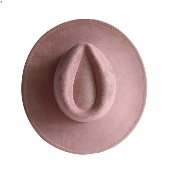 Semišový cylindr 55–58 cm Široký okraj 9,5 cm Retro elegantní klobouk polyester bavlna Společenský kostýmový cylindr karneval světle růžová