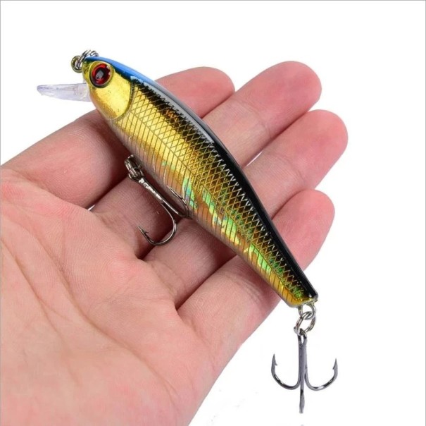 Señuelo de pesca profesional Minnow Wobbler 8,5 cm 9,2 g Wobbler de hundimiento realista para peces depredadores Cebo artificial flotante con anzuelos triples afilados Wobbler de pesca para spinning dorado
