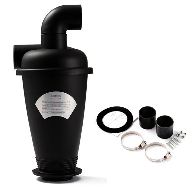 Separador de polvo ciclónico de 320 mm con codo de 90° Aspiradora de extracción de taller Fuerte separador de suciedad Conexiones de manguera Kit de montaje 1