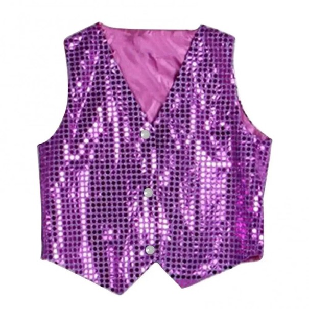 Sequined Vest for Boys and Girls Street Dance Hip-hop Costume in Shiny Style V-Neck Plain Cotton and Nylon Vest for Dance Show purple 17