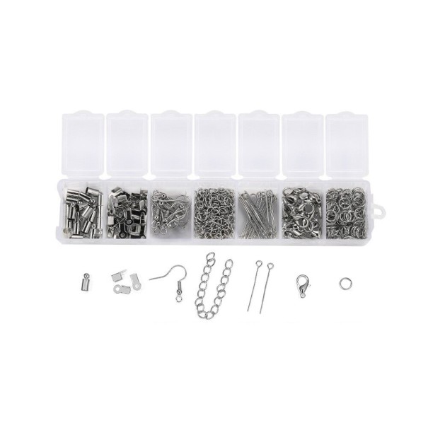 Série d'accessoires pour la fabrication de bijoux 390 pièces gris