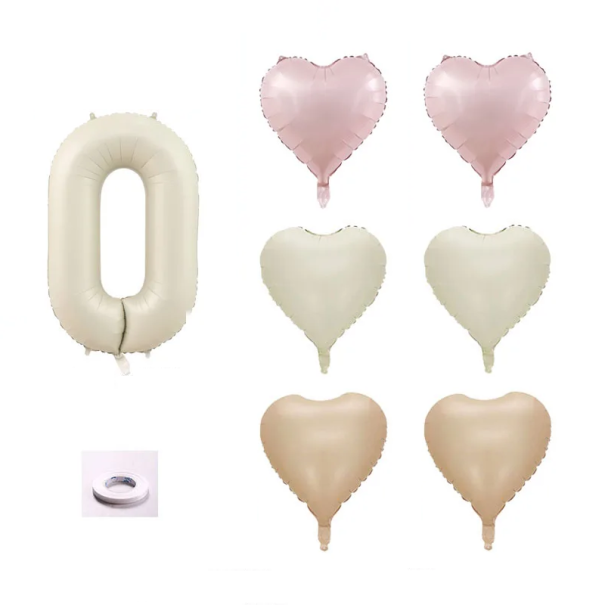 Série de ballons d'anniversaire 81 cm chiffre beige 6 pcs cœur 46 cm rose beige marron décorations pour fête rouleau de ruban 0
