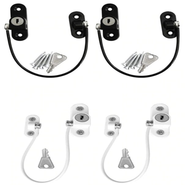 Serratura di sicurezza per finestre con cavo Bloccabile con chiave Limitatore di apertura finestra Realizzazione in metallo Set da 4 pezzi 6