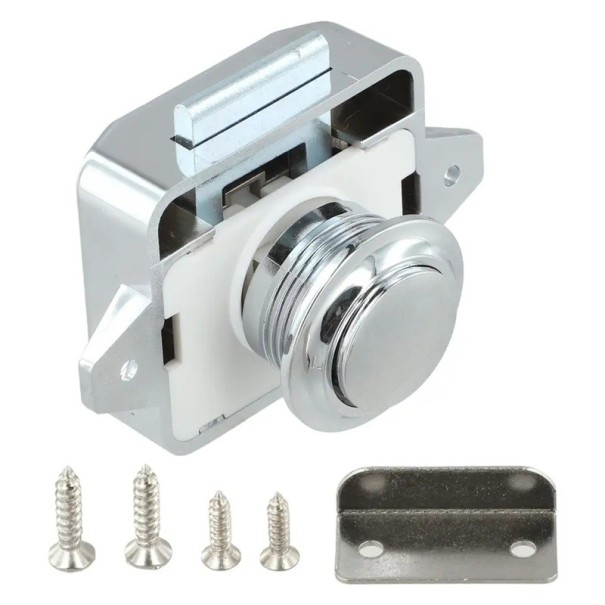 Serrure de meuble avec bouton Push-lock pour trou de 26 mm en alliage de zinc chromé pour caravane, camping-car, bateau et meubles de placard 1