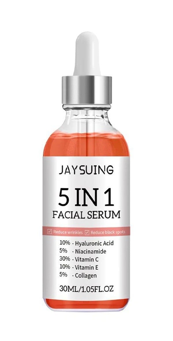 Sérum pour le visage 5 en 1 30 ml avec 30 % de vitamine C 5 % de niacinamide 10 % d'acide hyaluronique 10 % de vitamine E 5 % de collagène Soin 1