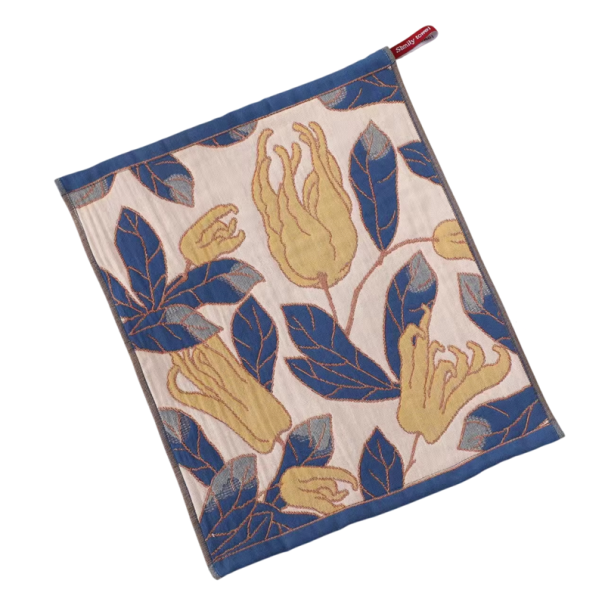 Serviette de main rapide à sécher 34 x 40 cm 4 couches en gaze de coton blanche avec des feuilles bleues et un motif jaune décoratif pour la cuisine 1