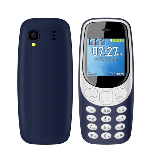 SERVO Q3308 Telefon z przyciskiem Mały 2G Dual SIM Bluetooth 3.0 Micro USB Gniazdo microSD Aparat 0,3 MP Wyjmowana bateria 600 mAh Wielojęzyczny niebieski