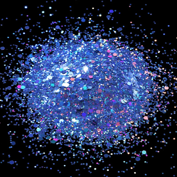 Šestistenné flitre 10g PET PVC Lesklé ozdoby na dekorácie Třpytky pre tvorenie Umenie DIY Remeslá Šperky Manikúra svetlo modrá