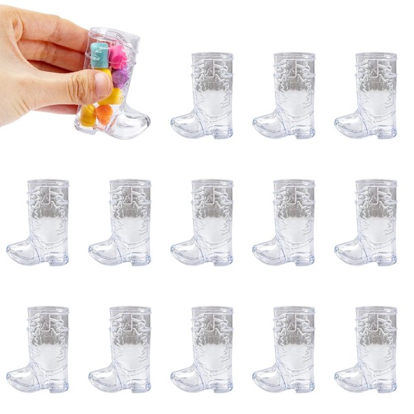 Set 10 bucăți de shot-uri Cizme de cowboy 6,5 cm Mini pahare din plastic pentru sărbătoarea petrecerii de burlăcițe alb